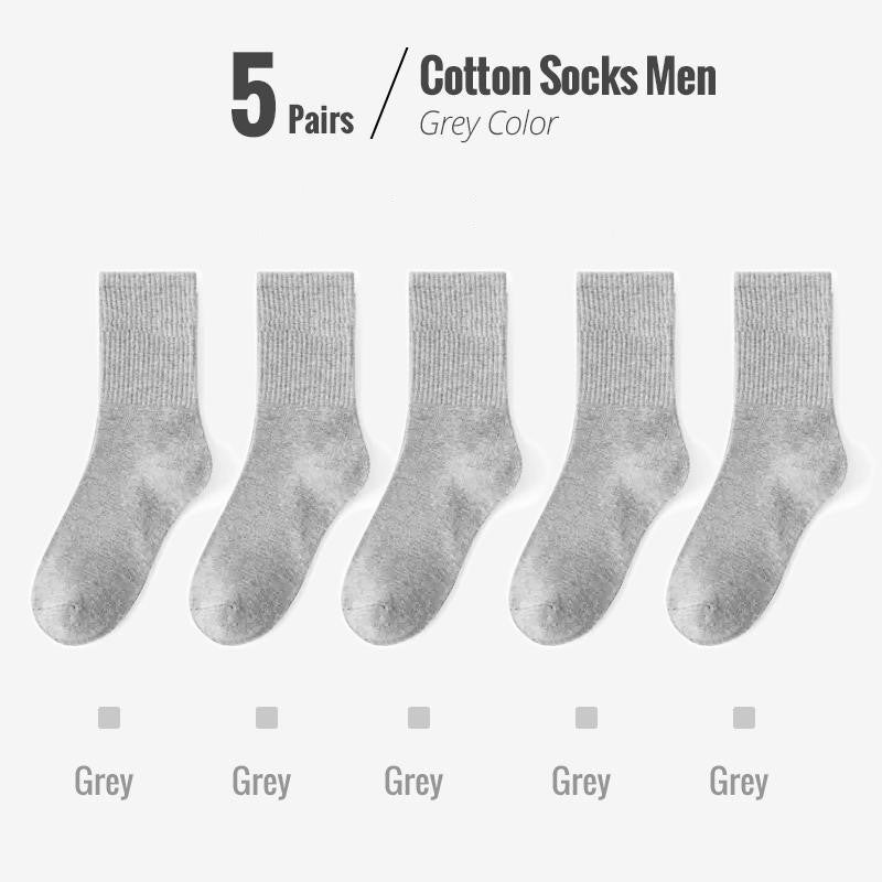 Fünf Paar graue Herrensocken aus Baumwolle, bequem und atmungsaktiv.