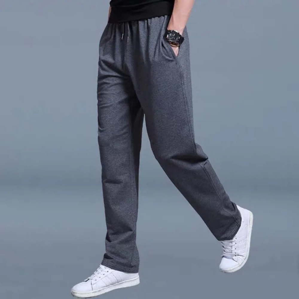 Graue Herren-Jogginghose, bequem, elastischer Bund, Freizeithose, Sportbekleidung.