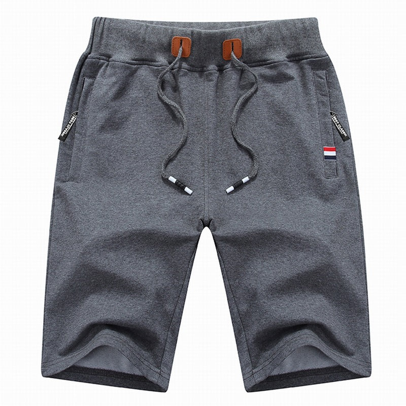 Graue Herren-Shorts aus Baumwolle mit Kordelzug, sportlich, bequem, Sommermode.
