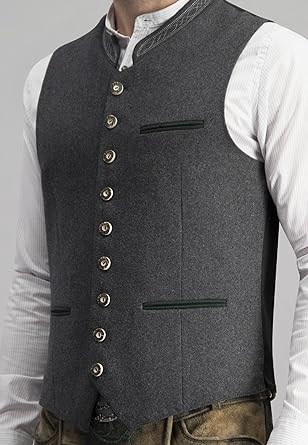 Graue Herrenweste mit Knöpfen, traditionell, Trachtenmode, elegantes Design, Baumwolle.