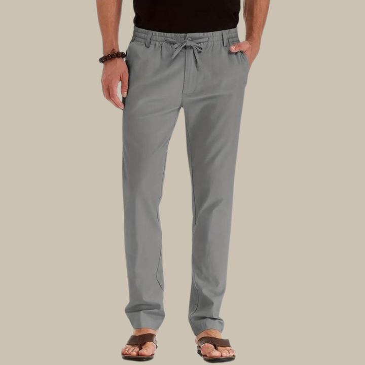 Graue Herren-Freizeithose, elastischer Bund, Kordelzug, Baumwolle, bequem, modisch.