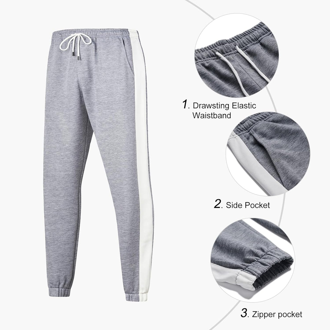 Graue Jogginghose mit Kordelzug, Seitentasche, Reißverschlusstasche, Sportbekleidung Herren.