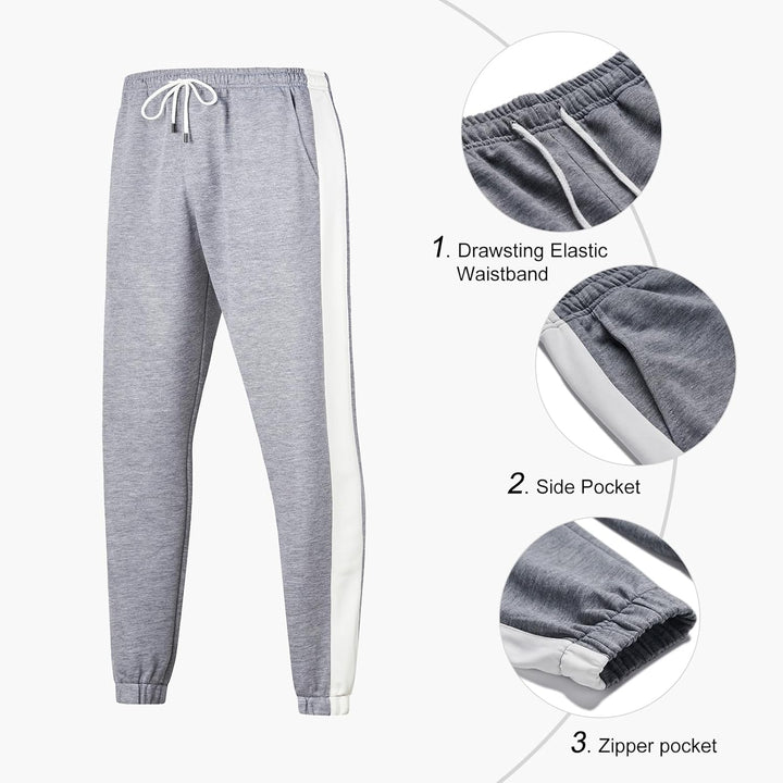 Graue Jogginghose mit Kordelzug, Seitentasche, Reißverschlusstasche, Sportbekleidung Herren.