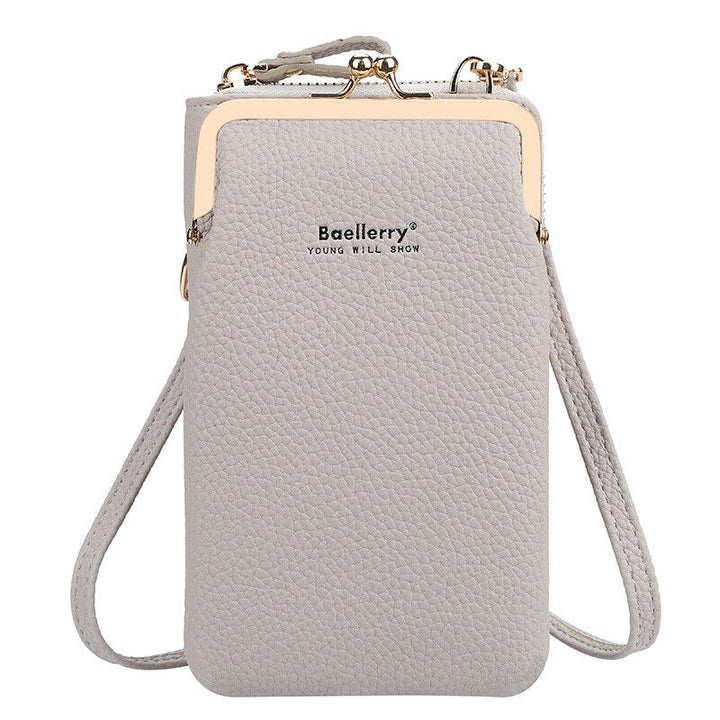 Graue Baellerry Handytasche aus Leder mit Schulterriemen, modisch und praktisch für Damen.