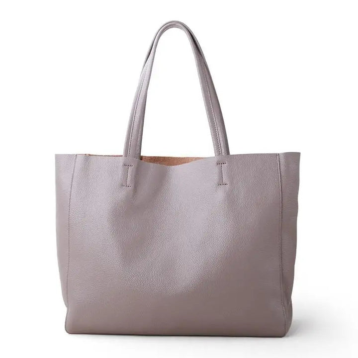 Graue Ledertasche, Shopper, Damenhandtasche, elegant, geräumig, modisch, Alltagsgebrauch.