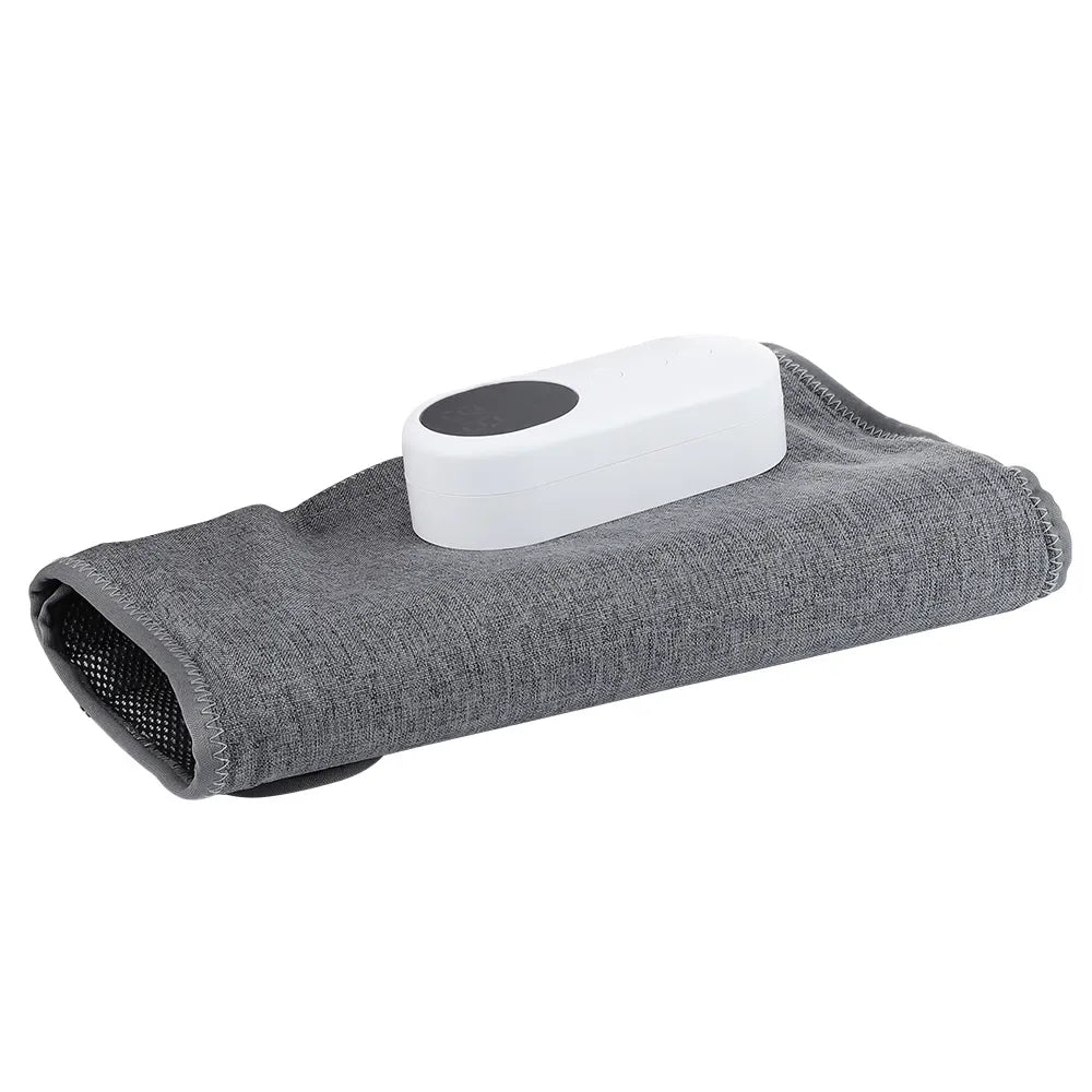 Graues Nackenmassagegerät mit weißem Steuergerät, tragbar, ergonomisch, für Entspannung.