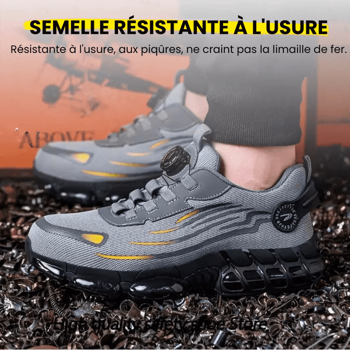 Graue Sicherheitsschuhe mit Stahlkappe, rutschfeste Sohle, robustes Design, Herren Sneaker.