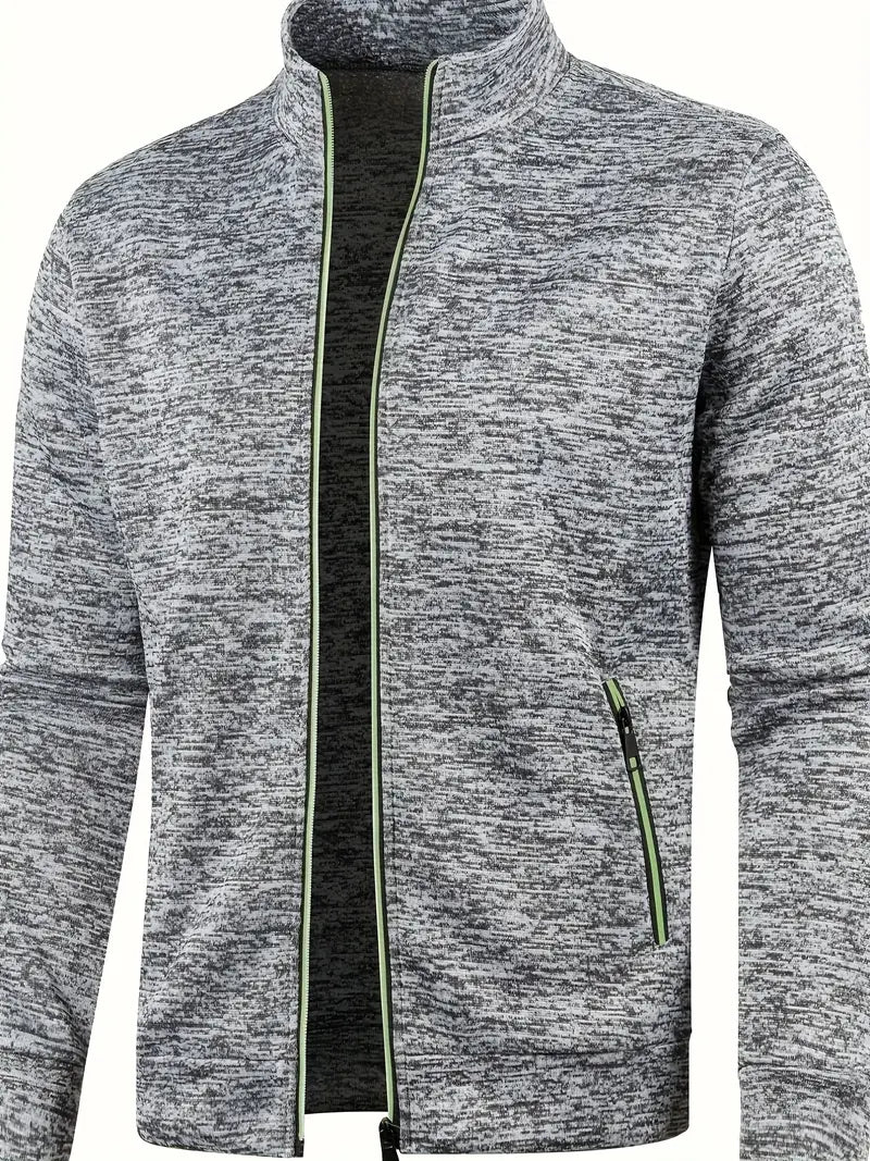 Graue Herren-Sportjacke, Reißverschluss, atmungsaktiv, Langarm, Freizeitmode.