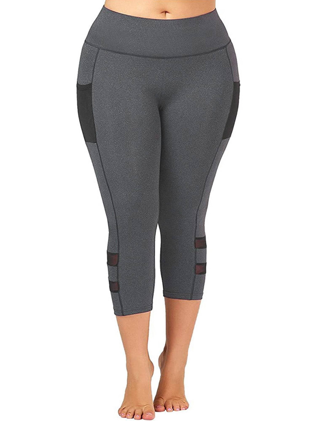Damen Sport-Leggings, grau, knielang, hoher Bund, atmungsaktiv, Fitnessbekleidung.