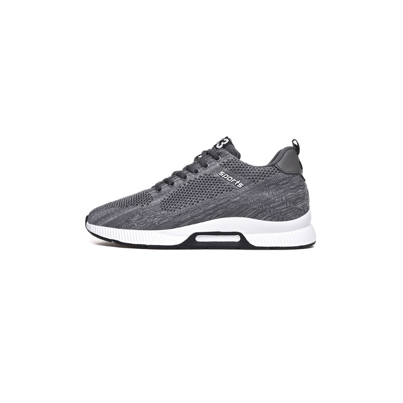 Grauer Sportschuh, atmungsaktives Mesh, weiße Sohle, Herren Sneaker, modisch, bequem.
