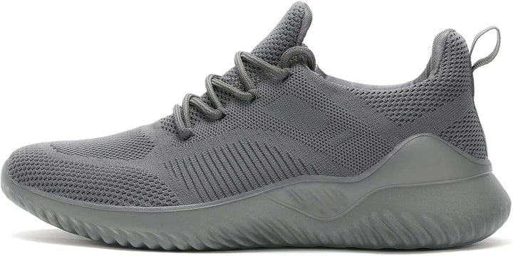 Grauer Herren-Sneaker, atmungsaktives Mesh, rutschfeste Sohle, sportlich, bequem.