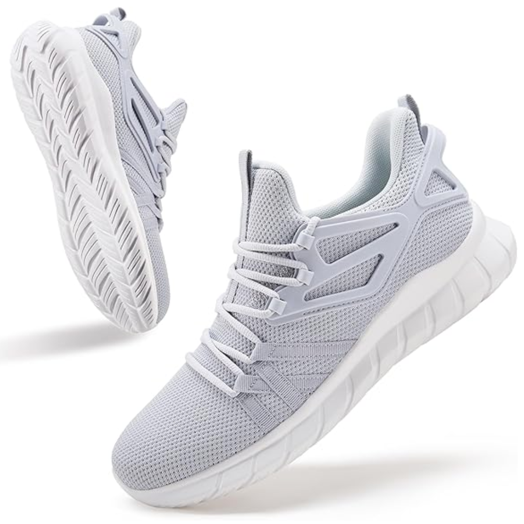 Graue Sportschuhe Herren, atmungsaktiv, leicht, rutschfest, für Laufen und Fitness.