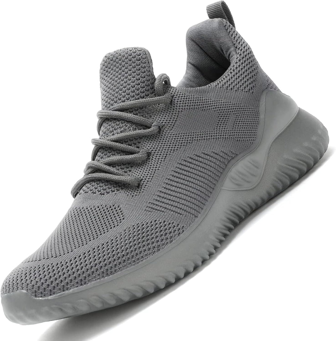 Grauer Herren-Sneaker, atmungsaktiv, Mesh, rutschfeste Sohle, sportlich, bequem.