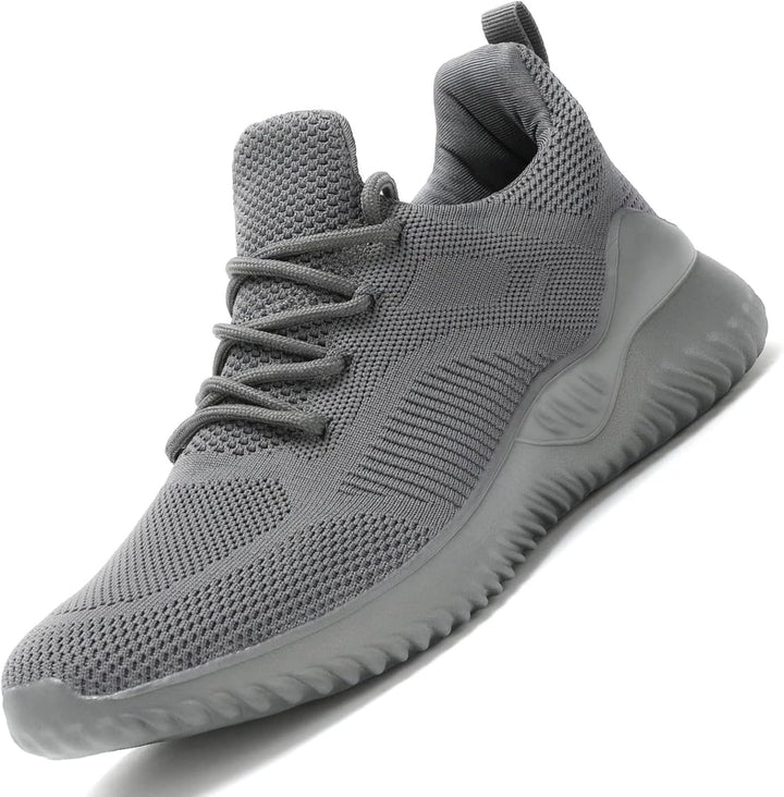 Grauer Herren-Sneaker, atmungsaktiv, Mesh, rutschfeste Sohle, sportlich, bequem.