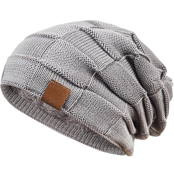 Graue Strickmütze aus Baumwolle, lässiger Stil, ideal für Herbst und Winter, Unisex-Design.