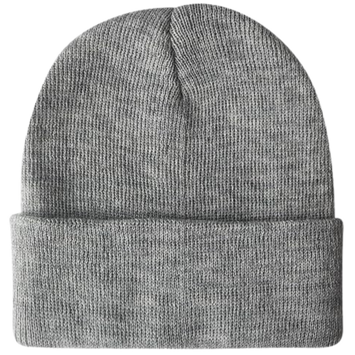 Graue Strickmütze aus Wolle, Unisex, warm, modisch, ideal für Winter, Freizeitkleidung.