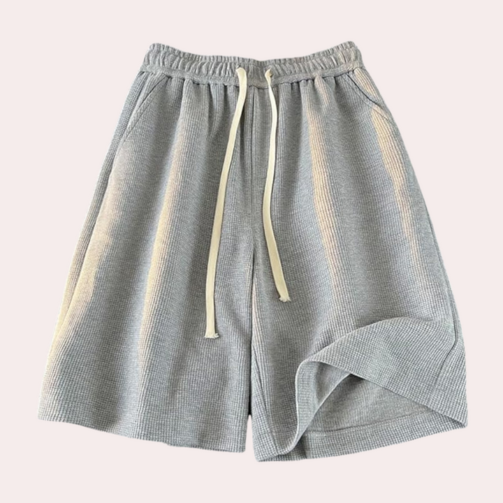 Graue Herren-Shorts aus Baumwolle mit Kordelzug, bequem, lässig, Sommermode.