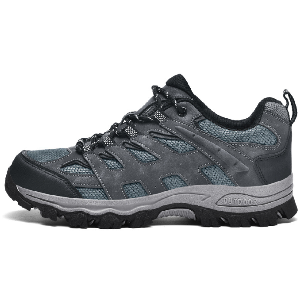 Graue Wanderschuhe, atmungsaktiv, rutschfeste Sohle, Outdoor-Aktivitäten, Herren.