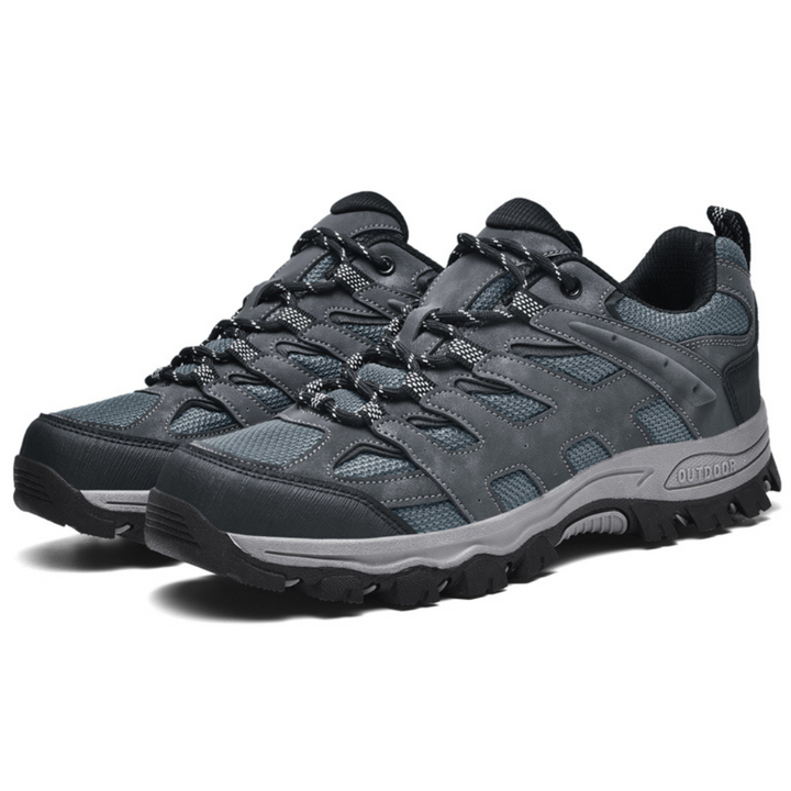 Graue Wanderschuhe, Outdoor-Schuhe, rutschfeste Sohle, atmungsaktiv, robustes Design.