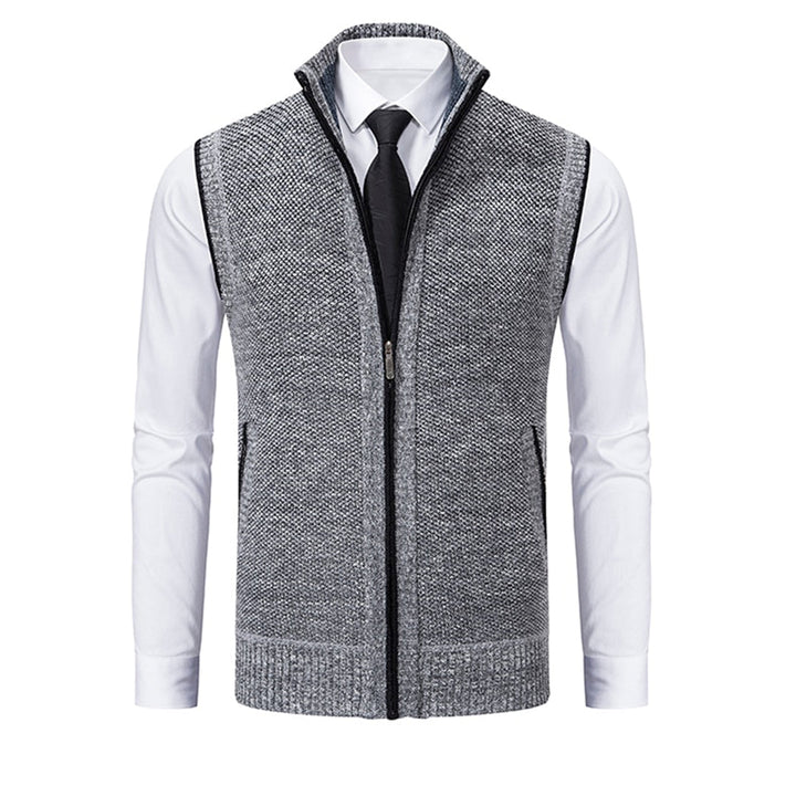 Graue Herrenweste mit Reißverschluss, elegantes Design, ideal für Business- und Freizeitkleidung.