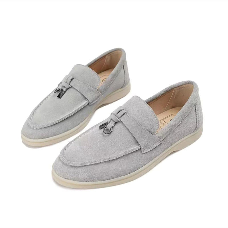 Graue Wildleder-Slipper für Herren, modisch, bequem, rutschfeste Sohle.