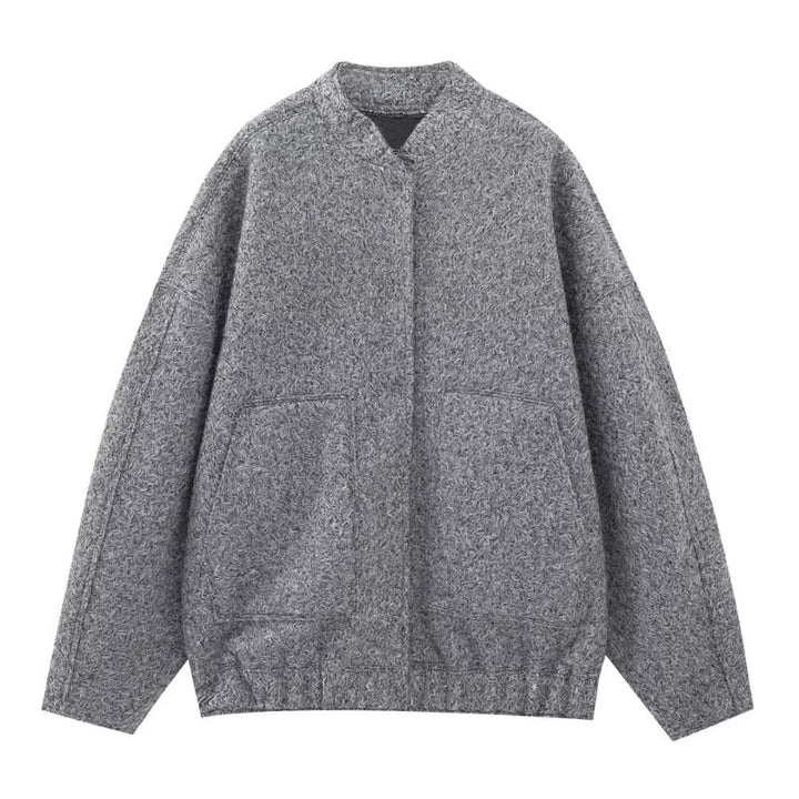 Graue Wolljacke für Herren, lässig, warm, modisch, mit Taschen, ideal für Herbst und Winter.