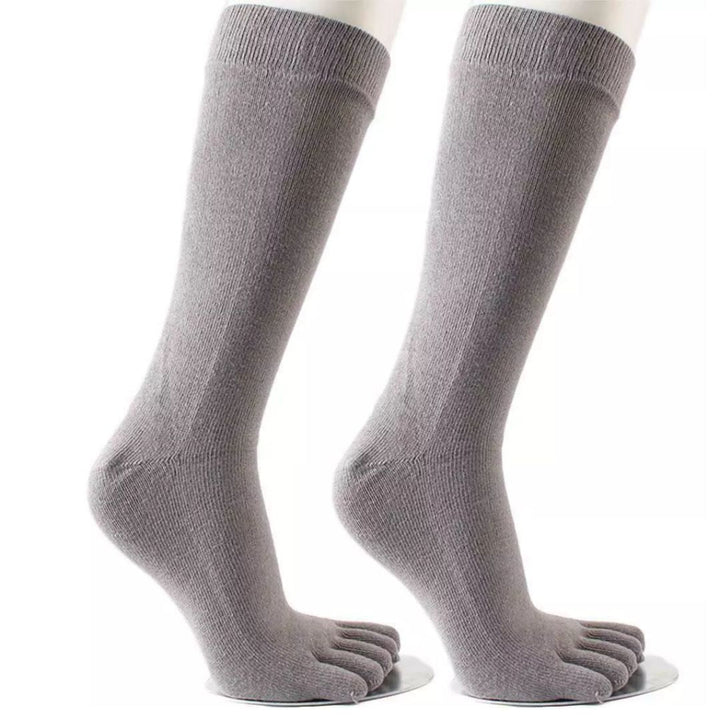 Graue Zehensocken aus Baumwolle, knielang, atmungsaktiv, für Damen und Herren.