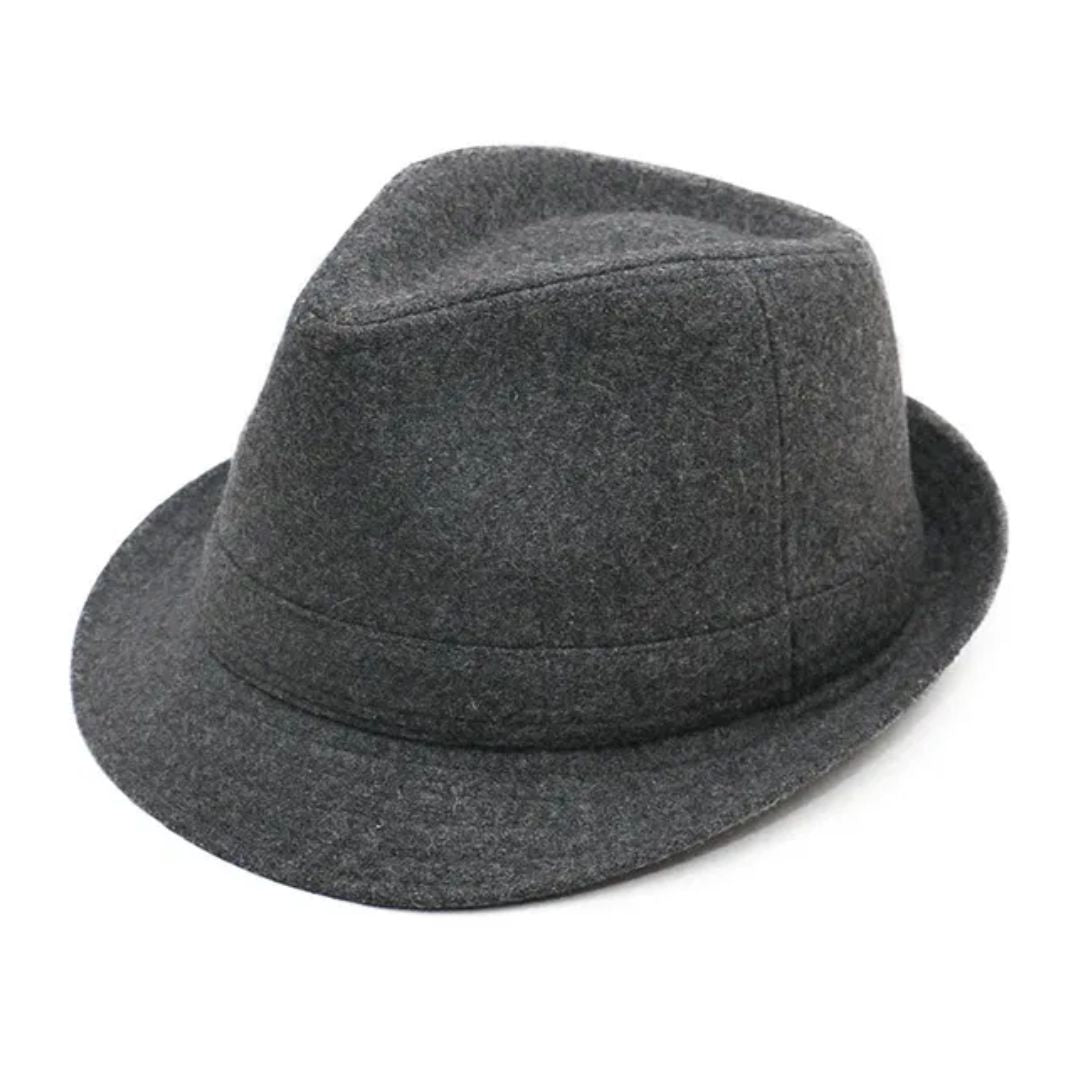 Dunkelgrauer Filzhut, Fedora-Stil, modisches Accessoire, Unisex, elegant und zeitlos.