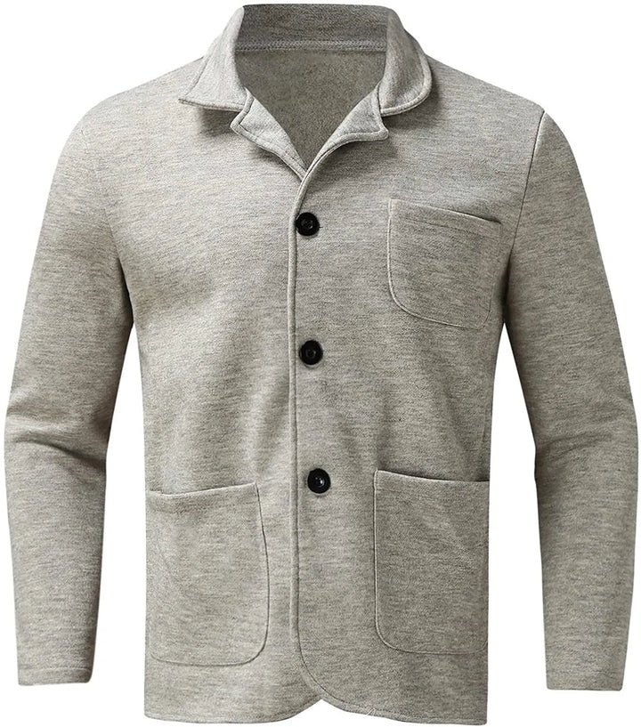 Grauer Herren-Cardigan, Baumwolle, Knopfleiste, lange Ärmel, modisch, bequem.