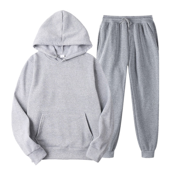 Grauer Kapuzenpullover und Jogginghose Set, Baumwolle, bequem, Freizeitkleidung, Unisex.