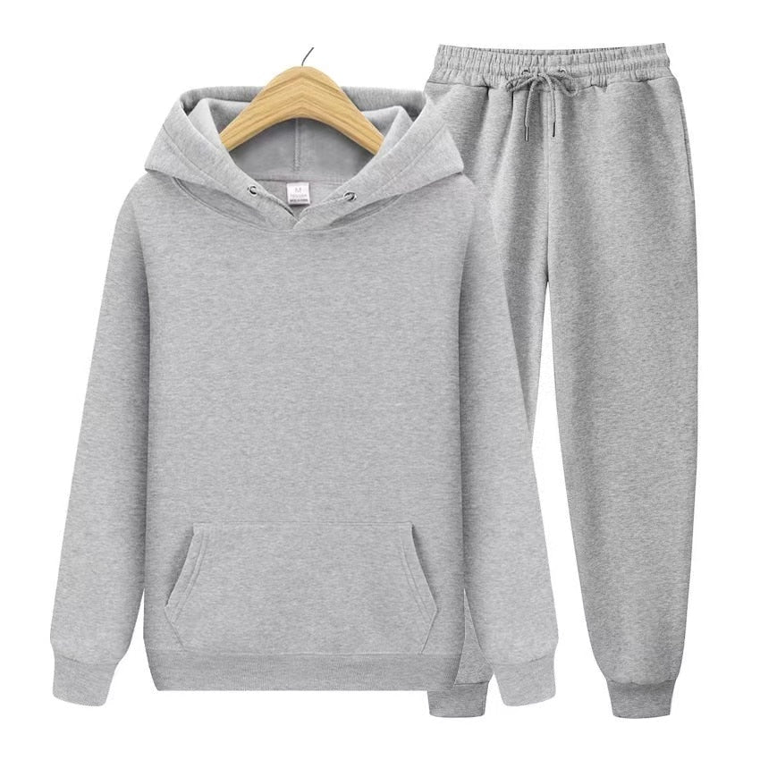 Grauer Kapuzenpullover und Jogginghose Set, Baumwolle, Unisex, bequem, Freizeitkleidung.