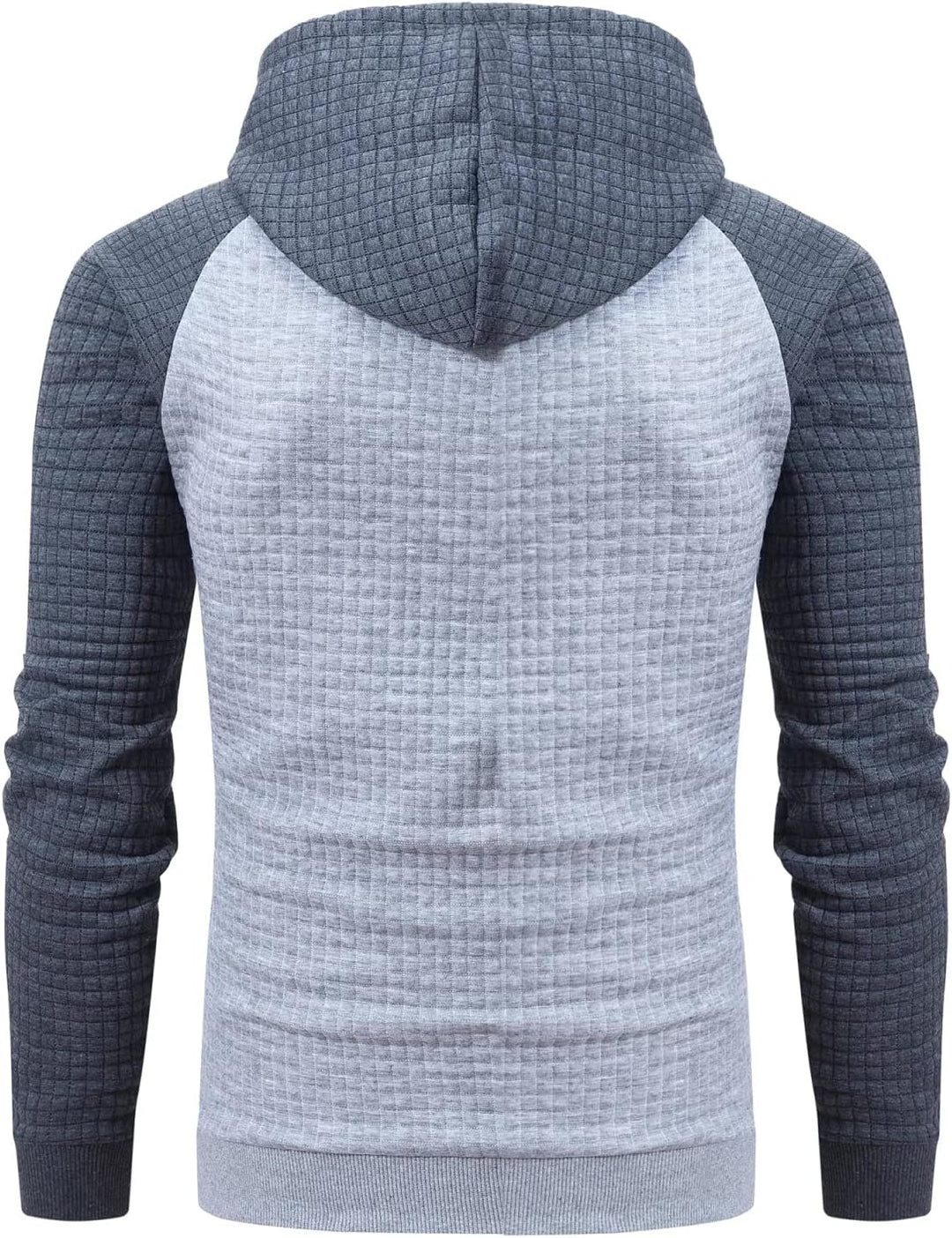 Grauer Kapuzenpullover für Herren, kariertes Design, Langarm, Baumwolle, modisch, bequem.