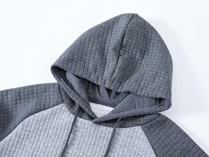Grauer Kapuzenpullover aus Baumwolle, kariertes Muster, Herrenmode, Freizeitkleidung
