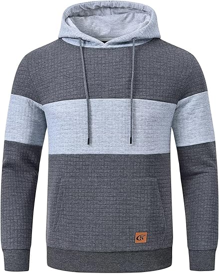 Grauer Kapuzenpullover Herren, gestreift, Baumwolle, warm, modisch, Freizeitkleidung, Herbstmode.