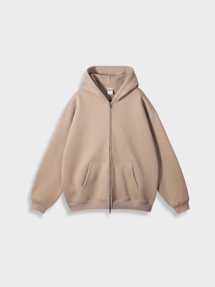 Beige Kapuzenpullover mit Reißverschluss, Unisex, Baumwolle, lässiger Stil, modische Freizeitkleidung.