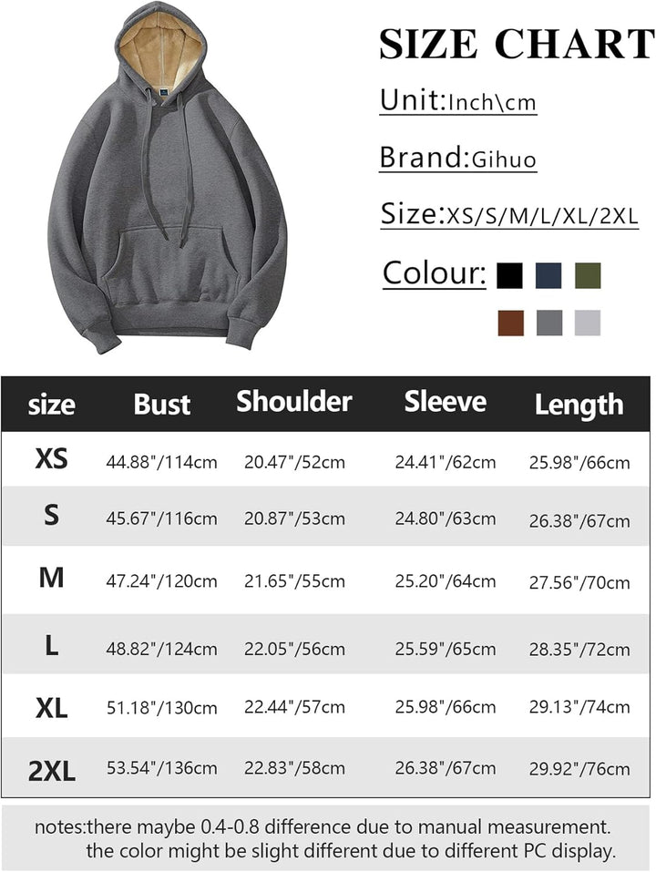 Grauer Kapuzenpullover aus Baumwolle, Gihuo, Unisex, Größen XS-2XL, Größentabelle inklusive.