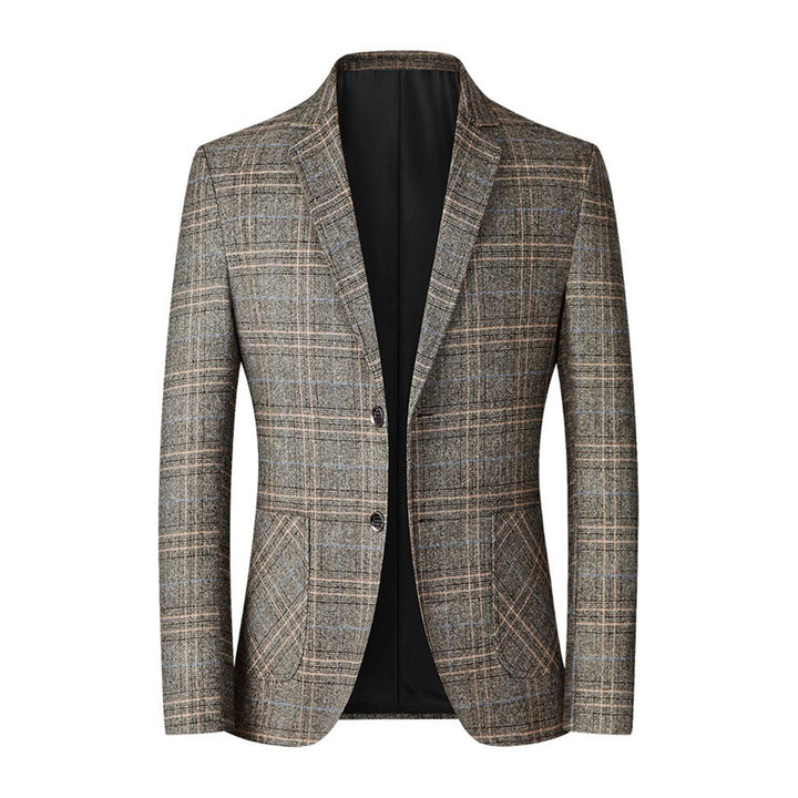 Grauer kariertes Herren-Sakko, Freizeitblazer, elegantes Design, hochwertige Mode.