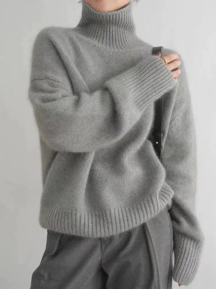 Graue Damen-Kaschmir-Rollkragenpullover, Herbst Winter 2023, weiches Strickmaterial.