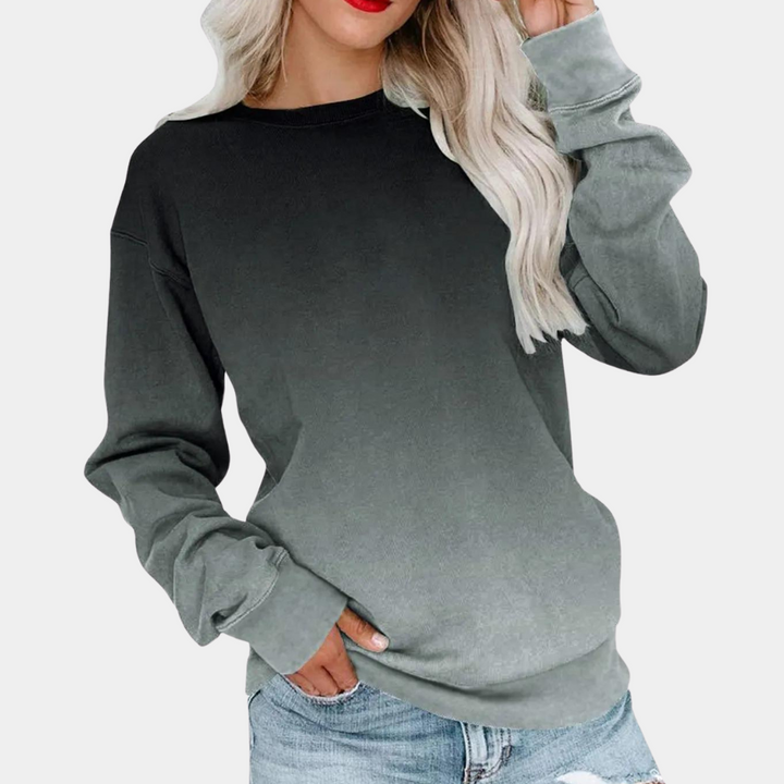 Damenpullover grau Ombre, langärmelig, lässig, Baumwolle, modisch, Herbstmode.