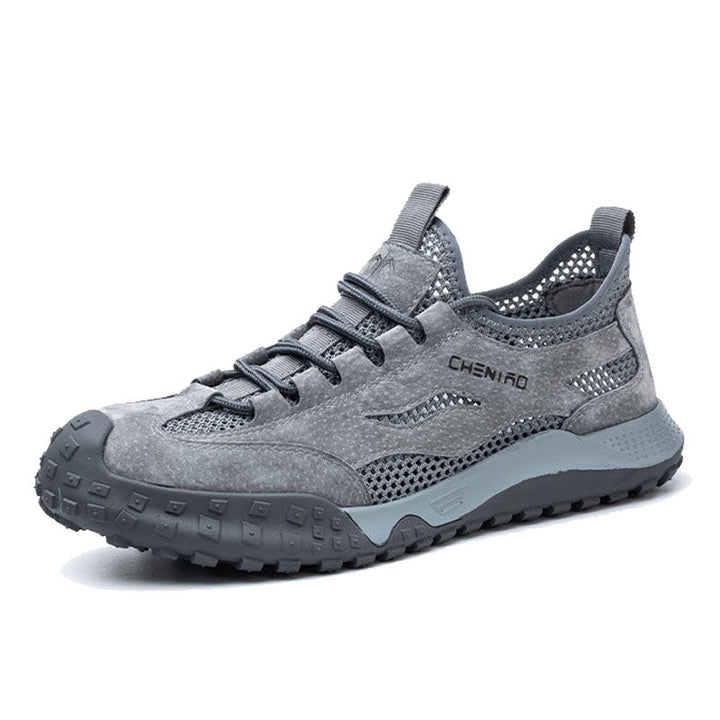 Grauer Herren-Wanderschuh, atmungsaktiv, rutschfest, robustes Design, Outdoor-Sport.