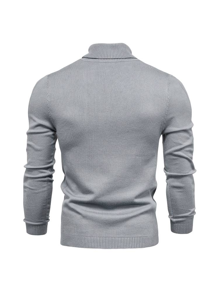 Grauer Herrenpullover aus Baumwolle, Rollkragen, langärmelig, modisch, bequem.