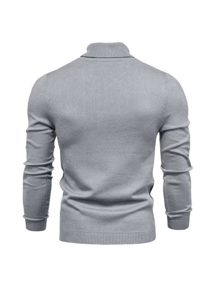 Grauer Herrenpullover aus Baumwolle, Rollkragen, langärmelig, modisch, bequem.
