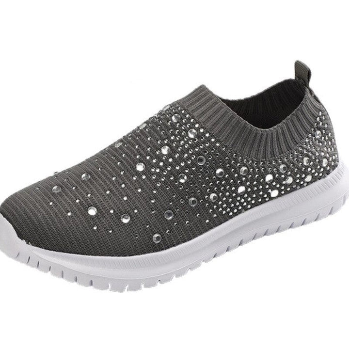 Grauer Damen-Sneaker mit Strasssteinen, atmungsaktiv, rutschfeste Sohle, modisch.