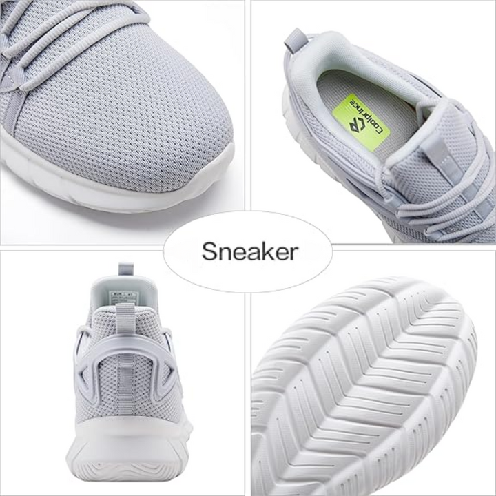 Grauer Sneaker aus Mesh, rutschfeste Sohle, sportlich, atmungsaktiv, Herrenmode.