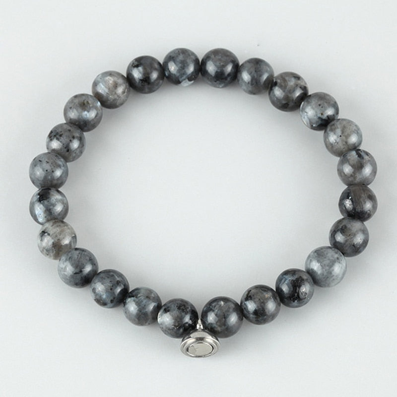Graues Labradorit-Armband, runde Perlen, elastisch, Schmuck für Damen und Herren