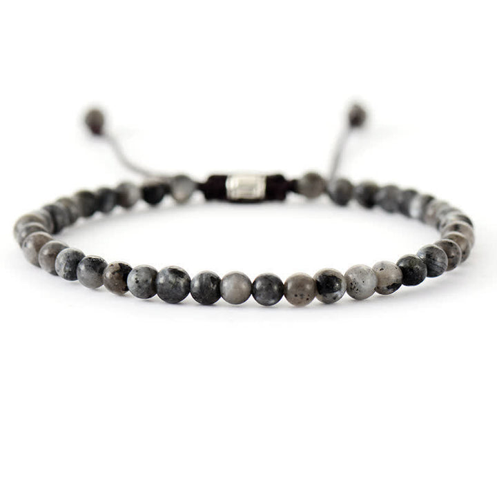 Graues Labradorit-Armband, verstellbar, runde Perlen, Schmuck für Damen und Herren.