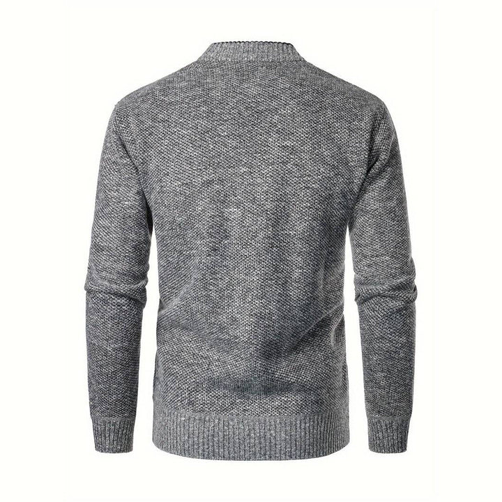 Hellgrauer Strickpullover Herren, Rückansicht, Baumwolle, modisch, warm, Wintermode.
