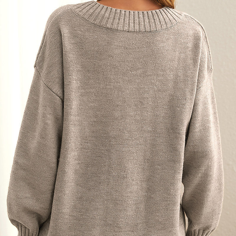 Damenpullover beige, Strick, Rundhals, langärmelig, lässig, Herbstmode, gemütlich.