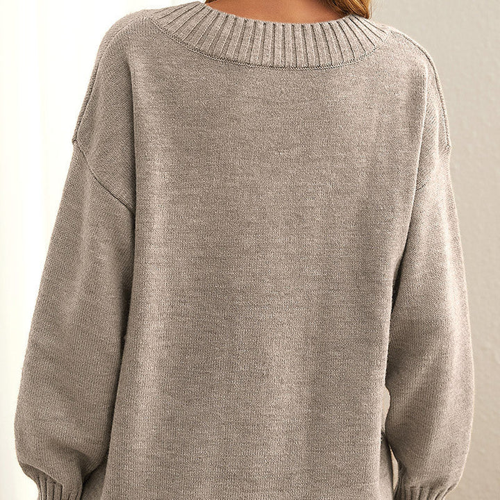 Damenpullover beige, Strick, Rundhals, langärmelig, lässig, Herbstmode, gemütlich.