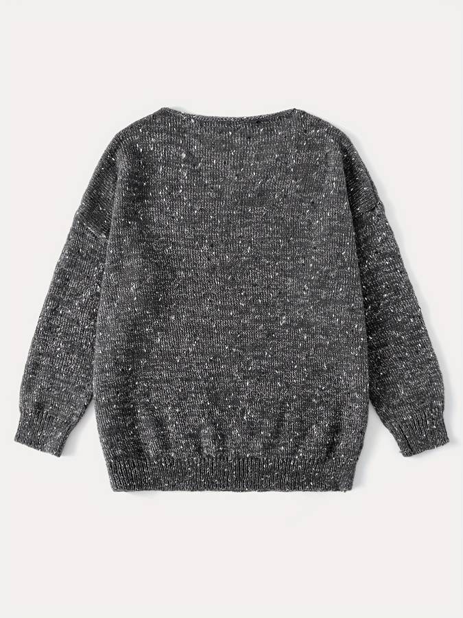 Grauer Strickpullover Damen, meliert, langärmelig, lässig, modisch, bequem, Herbstmode.